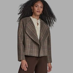 Women's Plaid Crop Open Front Jacket
